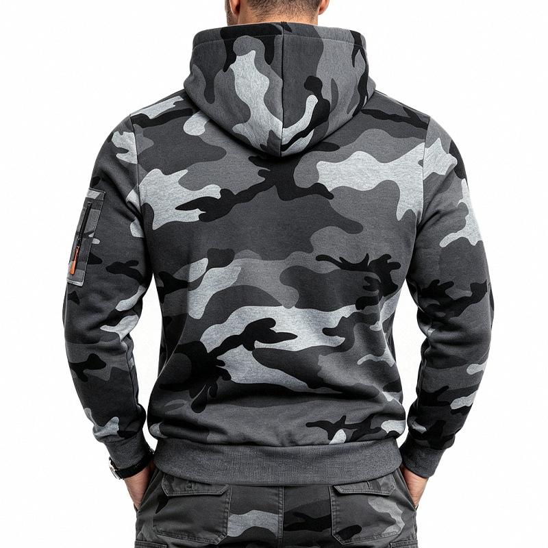 Men S Camouflage Fleece Hooded Sweatshirt With Side Pockets