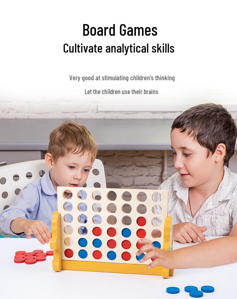 3D Wooden Four-in-a-Row Puzzle Toy for Young Children's Early Education, Hands-On and Brain-Teasing with Parent-Child Interaction