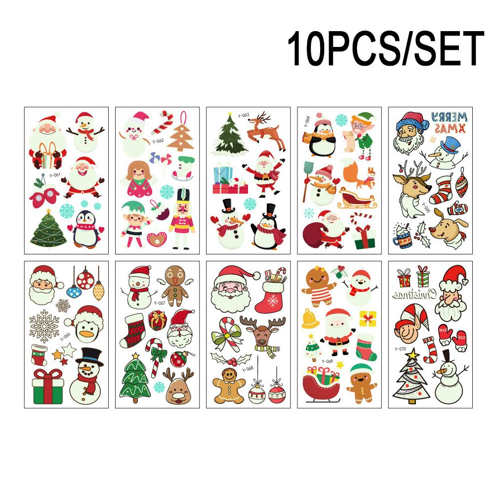 Christmas Luminous Tattoo Sticker 10 sheets,  Each sheet is about 10.5x6 cm. Var