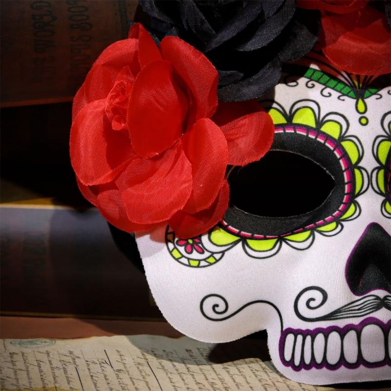Masquerades Mask Mexicans Day of The Deads Sugar Skull Mask with Rose Decorations Fancy Dress Rose Suger Skeleton Mask