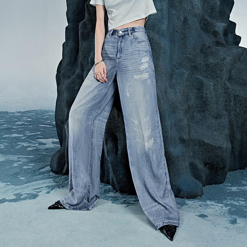 Chu Yu Women's Printed Lyocell Wide-Leg Denim Jeans