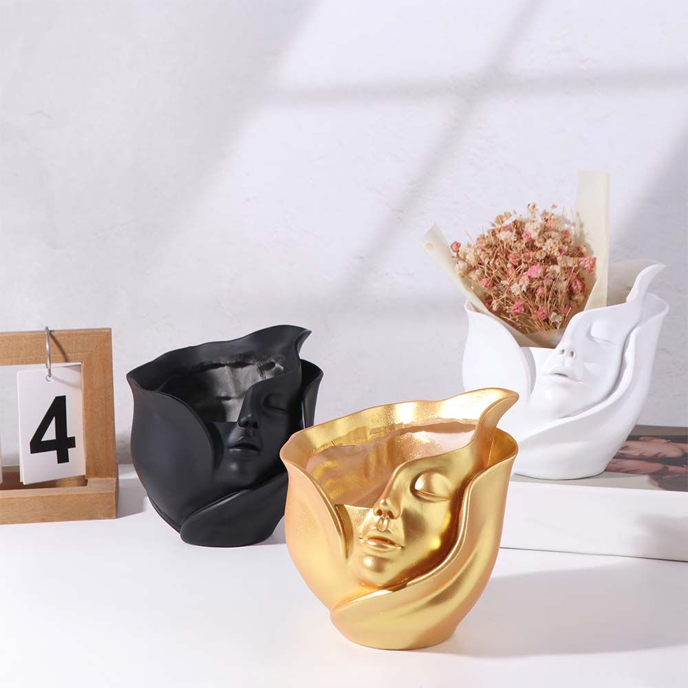 Resin Human Face Vase Aesthetic Hydroponic Flower Holder Desktop Ornament Flower Pot  Living Room