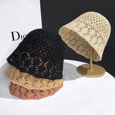 New Fisherman's Hat Children's Summer Hollow Woven Straw Hat Sunscreen Face Cover Bucket Hat Breathable Sunshade Basin Hat