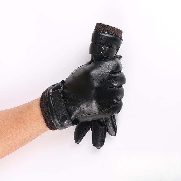 Autumn and Winter Warm Gloves PU Leather Men's Touch Screen Gloves Outdoor Riding Cold Proof Plus Velvet Thickened Mobile Phone Gloves