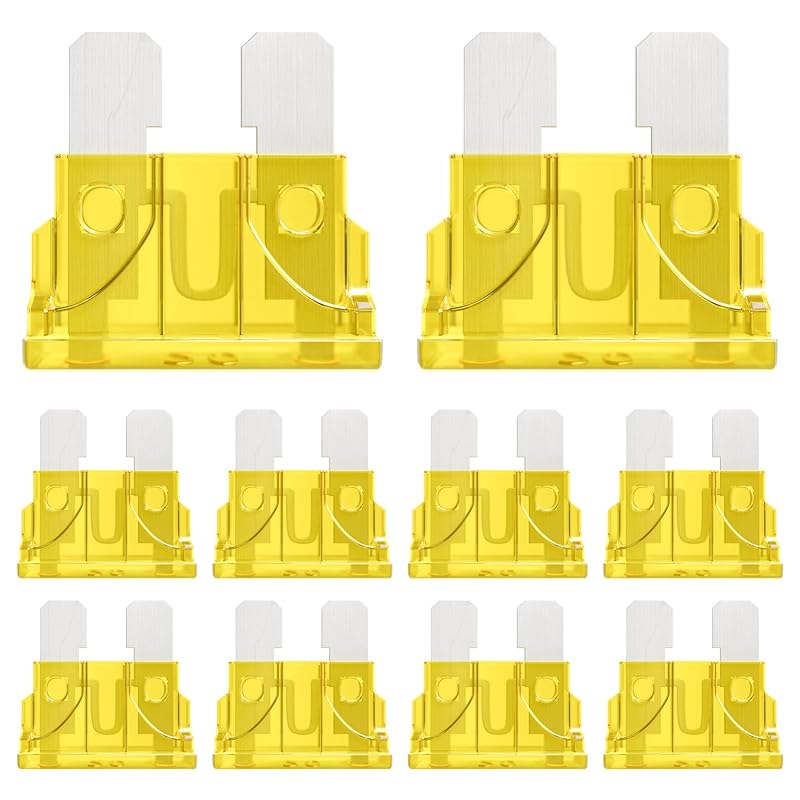 Стандартные автомобильные предохранители 20А, 20 АМП, Автомобильные, ATC, ATO, Лепестковые предохранители, 20 Ампер, Автомобильные предохранители для RV, Грузовиков, Внедорожников, Кемперов (Упаковка из 50 шт.) 20A