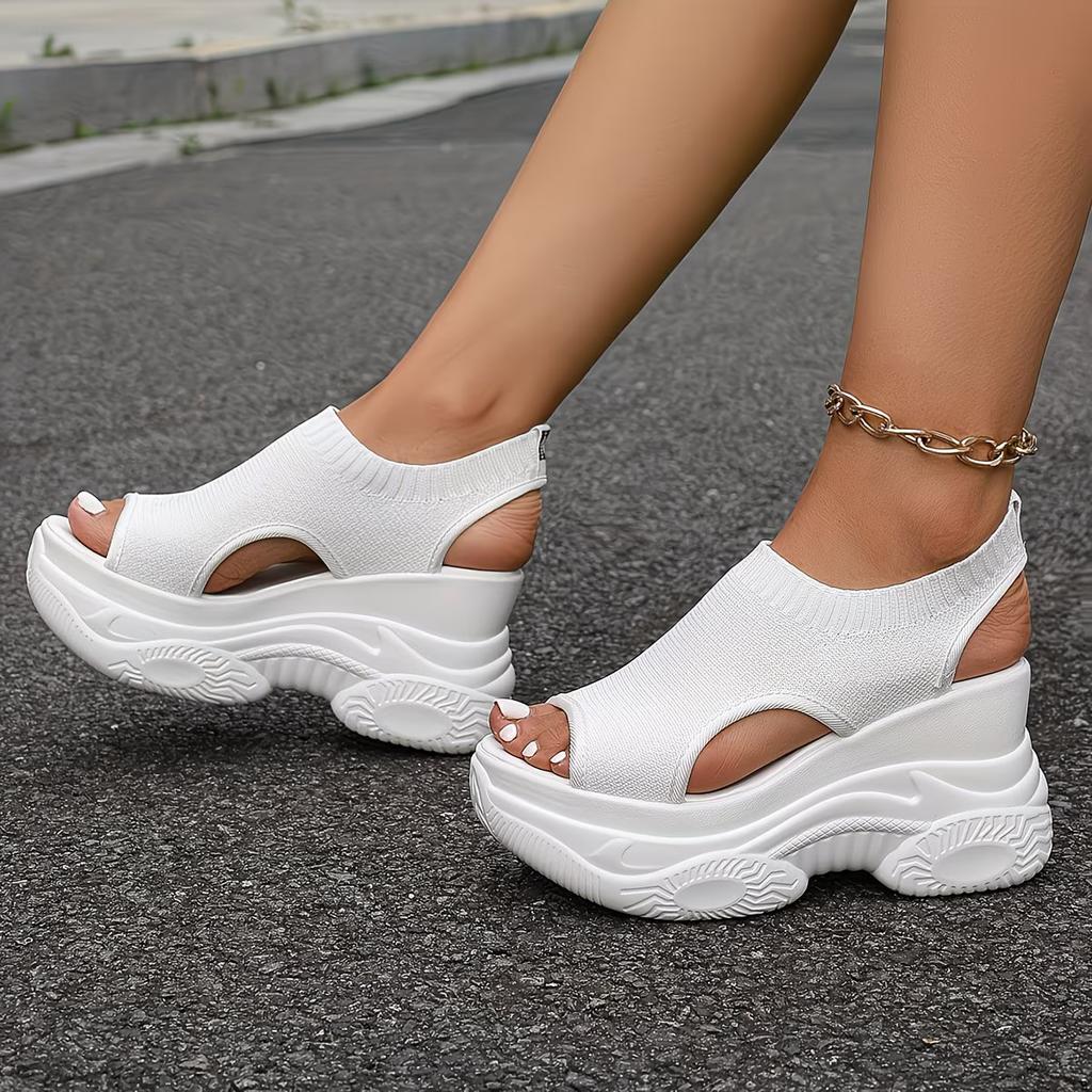 Height-Increasing Fly Weave Sandals Women'S Outdoor Summer New Fish Mouth Wedge Thick Sole Petite Athletic High Heel Sandals, Women Shoes