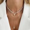Ingemark Elegant Retro Gold Color Triangle Peach Heart Pendant Necklace Women Exquisite Cylinder Stone Chokers Chain New Jewelry