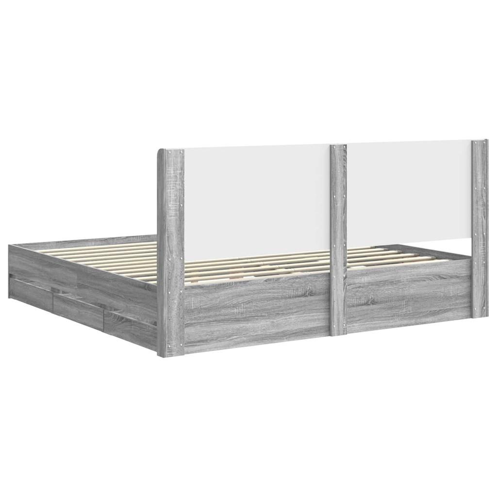 Bed Frame with Storage and Headboard Grey Sonoma