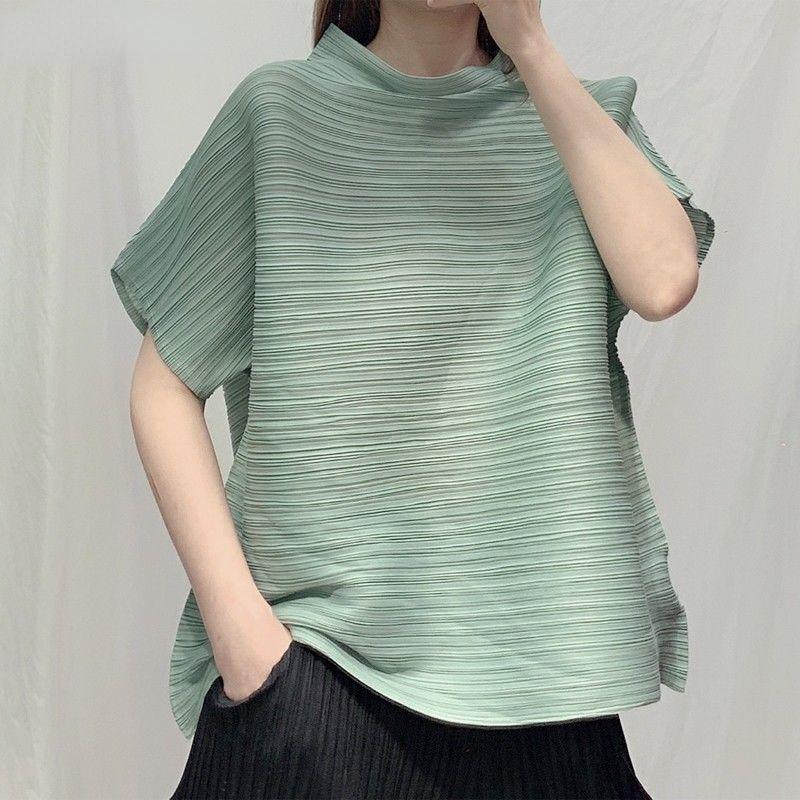 Skládaný Temperament Stojáček Slim Fit Tričko s krátkým rukávem Letní ležérní oblečení Topy