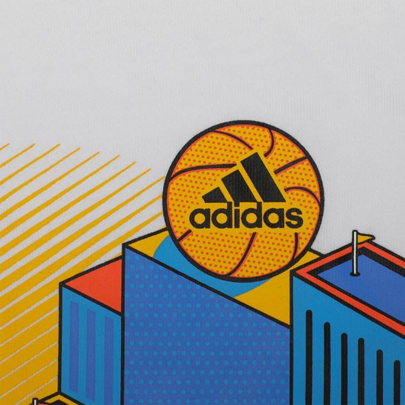 adidas Tricou cu gât rotund cu imprimeu grafic, respirabil, pentru bărbați, topuri, alb DY8714