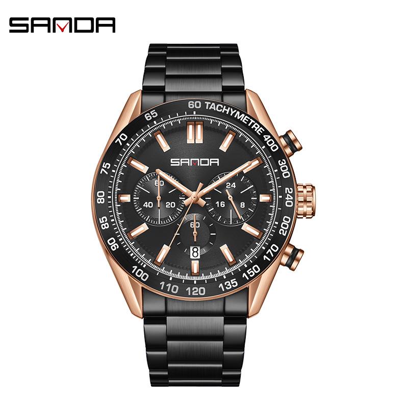 Sanda Men's Multifunctional Quartz Watch with Calendar and Stainless Steel Band
