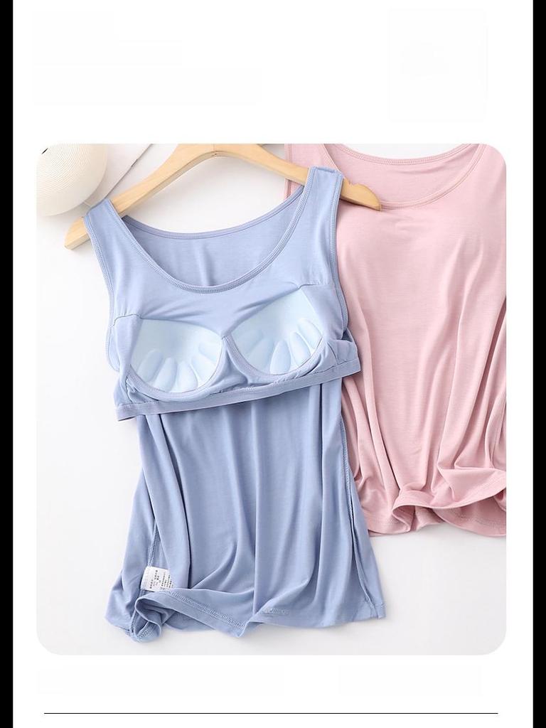 Ladies' Padded Chest Camisole with Wide Straps, Versatile Outerwear, Clavicle-revealing Underwear, Sleeveless for Summer