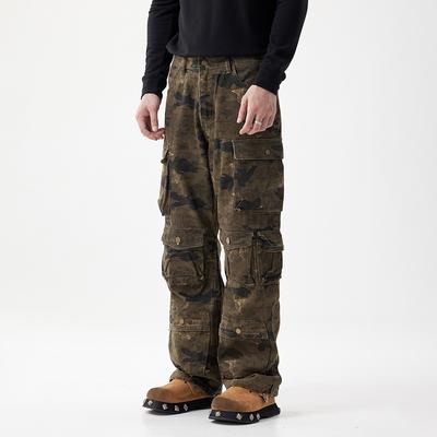 High Street Camouflage Cotton Working Pants for Men Loose Straight Wide Legs Dropping Spring and Autumn Style