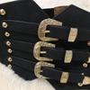 Mode Damen Breitgürtel Neu Metall Schnalle Elastischer Bund Leder Niete Ultra Breiter Gürtel für Damen Stretch Dicke Taille Kleid