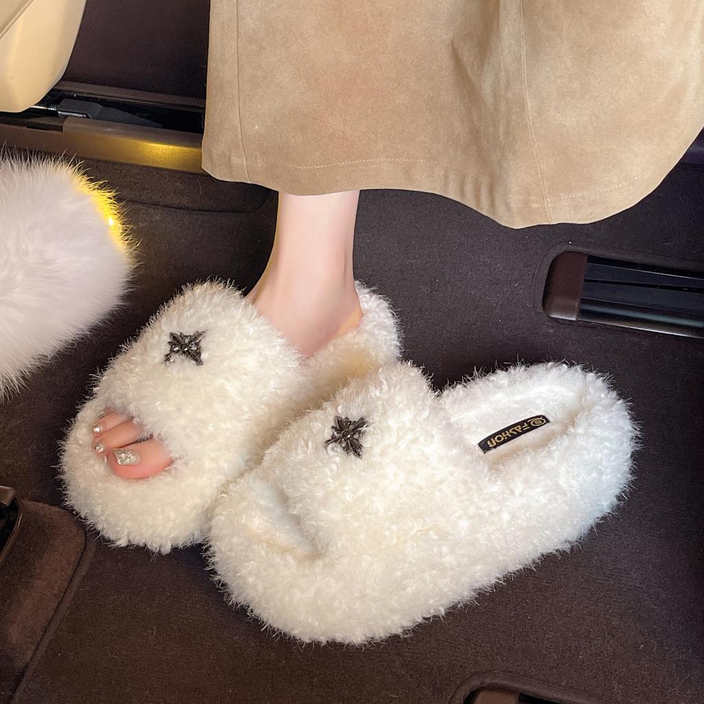 Fashion 2025 Popular Plush Slippers Women's Autumn and Winter New Household Anti-slip Increase Thick-soled Women's Warm Cotton Slippers