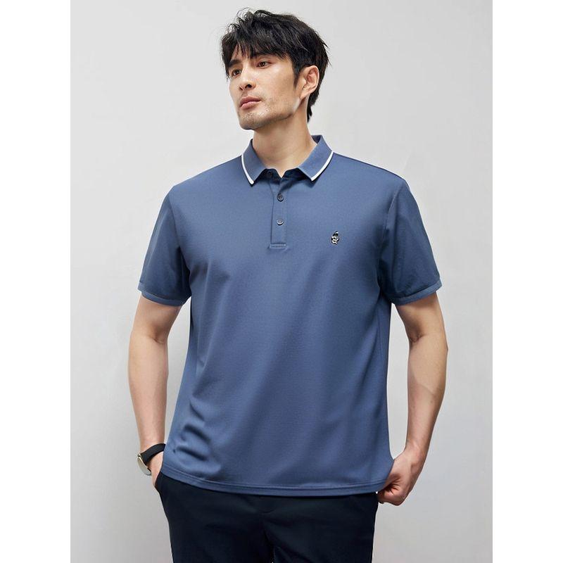 American-Style Casual Embroidered Color-Blocked Lapel Knit Polo Shirt for Men, Short-Sleeve Summer Collared T-Shirt, Export Men's Clothing