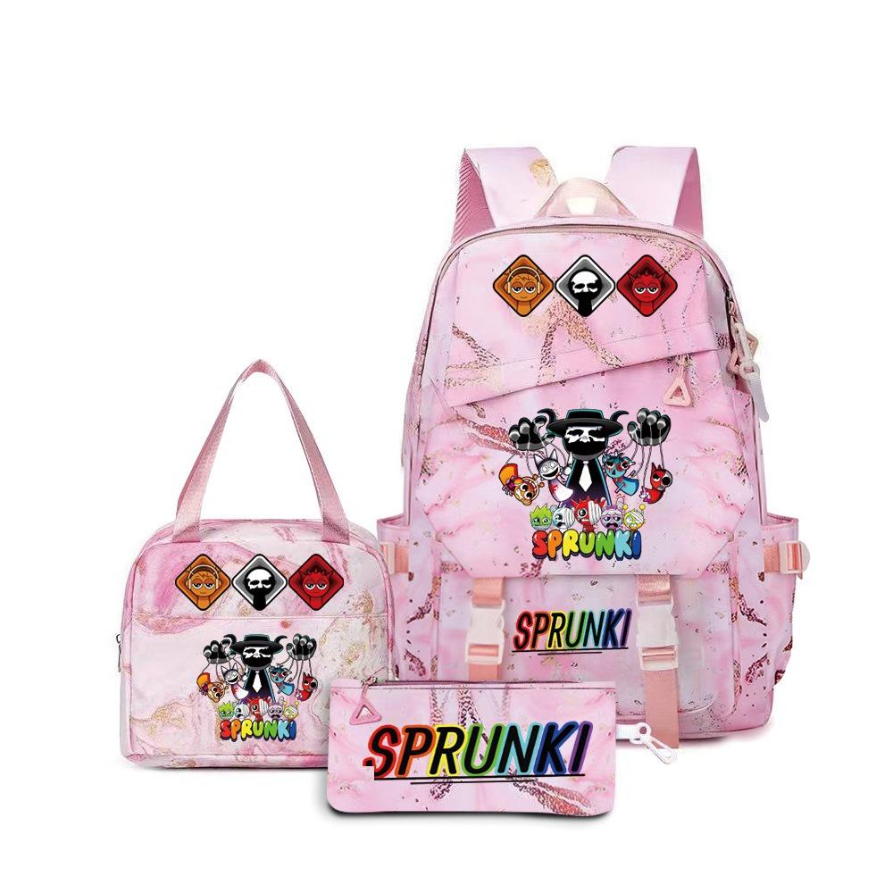 Around the box, elementary school bag sprunki cartoon backpack three-piece set D