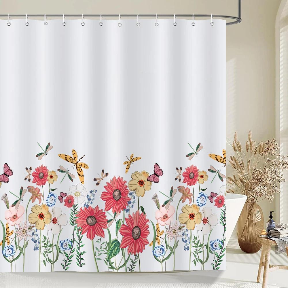 Aquarell Blätter Floral Duschvorhang 180Cm *180Cm Mit Haken, Wasserdichter Duschvorhang, Duschvorhänge Für Badezimmer