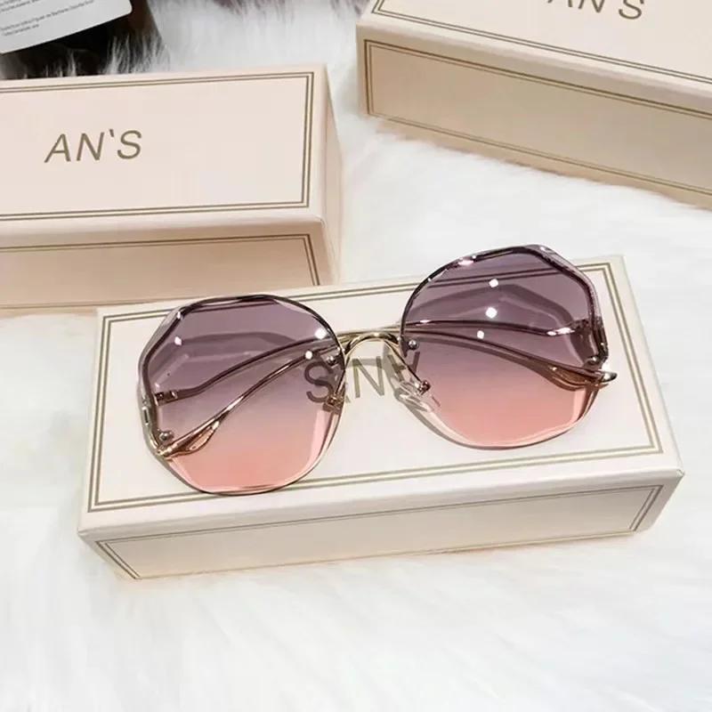 Rimless Sunglasses for Women/Men Colour Polygonal Large Frame Gradient Sunscreen Eyeglasses Gafas De Sol