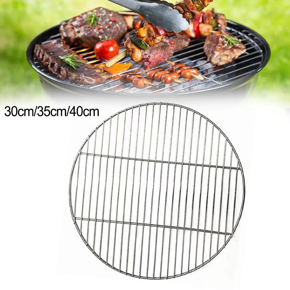 Durable Stainless Steel Round BBQ Net Grill - 30cm/35cm/40cm Mesh Roast Tool for Outdoor Camping & Barbecue (Portable Grid)