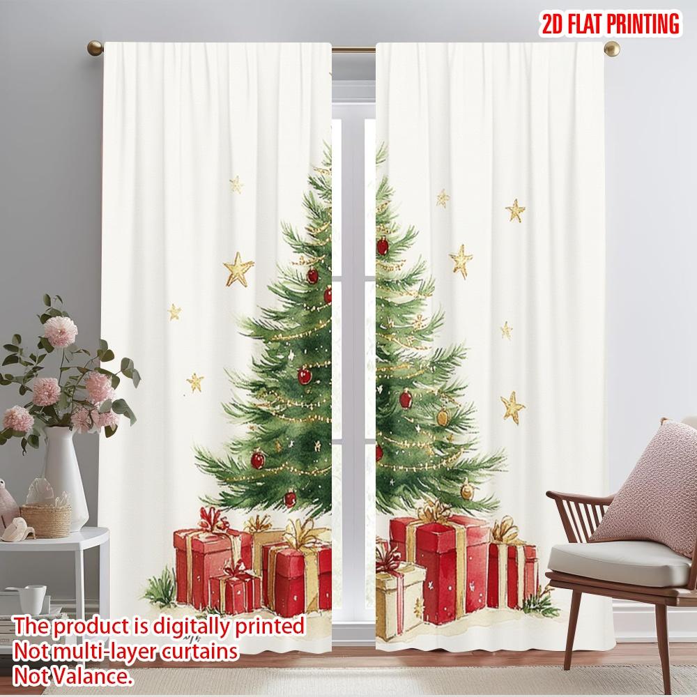 

2pcs,2D plane printing Print Curtains Christmas Tree Gifts Festive (3) Durable Polyester (without rod) Versatile All Ldeal for 52.50×116.00 CM 2pcs