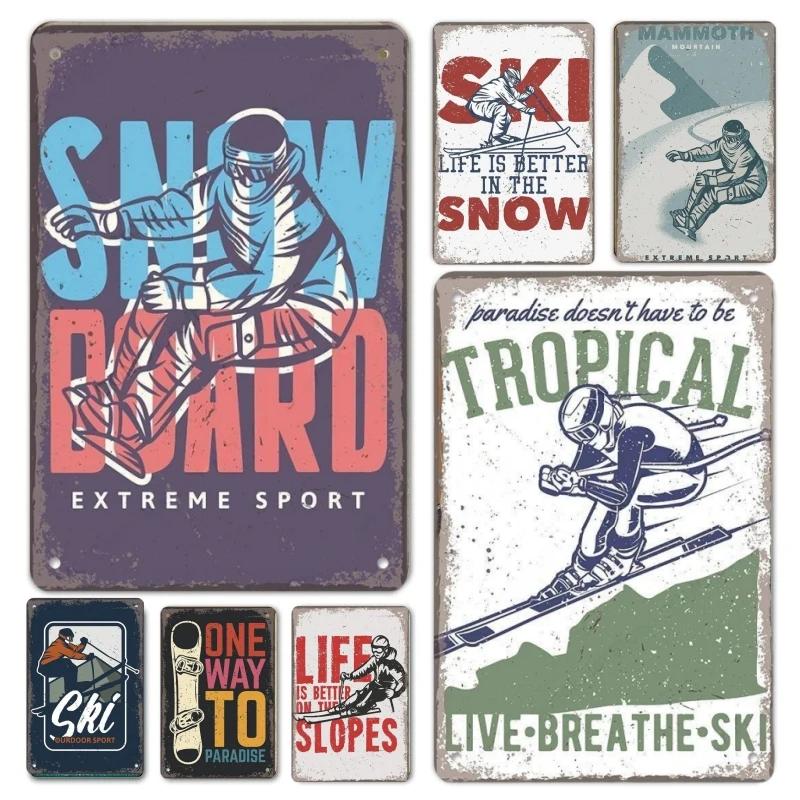 Alpine Skiing Posters Metal Tin Signs Plate Decor Retro Mountain Extreme Sports Snowboards Ski Home Wall Decor Room Decoration