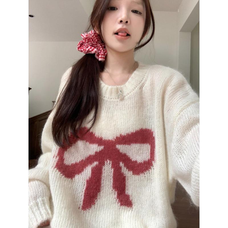 Butterfly Knot Jacquard Women's Sweater Long Sleeved Round Neck Pullover Knitted Sweaters Autumn New Loose Woman Fashion Trendy Top
