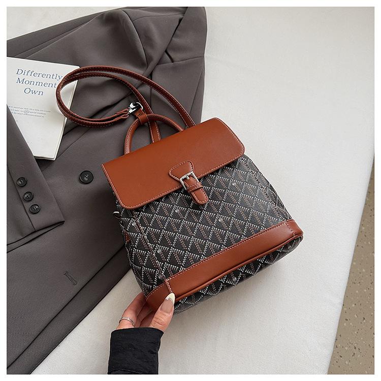 Fashion Printed Backpack Bag Women's 2025 New Niche Design Travel Backpack Retro Contrasting Color Messenger Bag