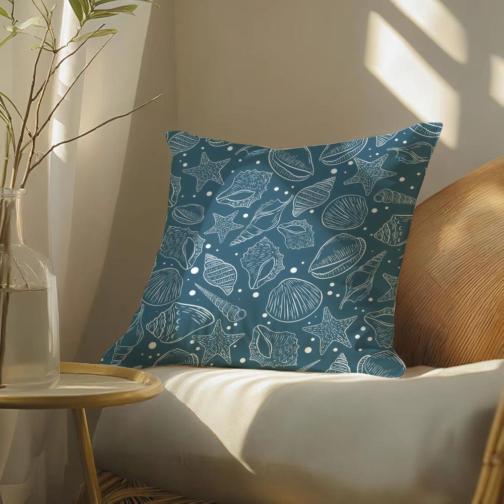 Seashell Pattern Cushion Cover Soft Short Plush Pillow Cover Smooth Cozy Texture Aesthetic Cushion Case Home Decor