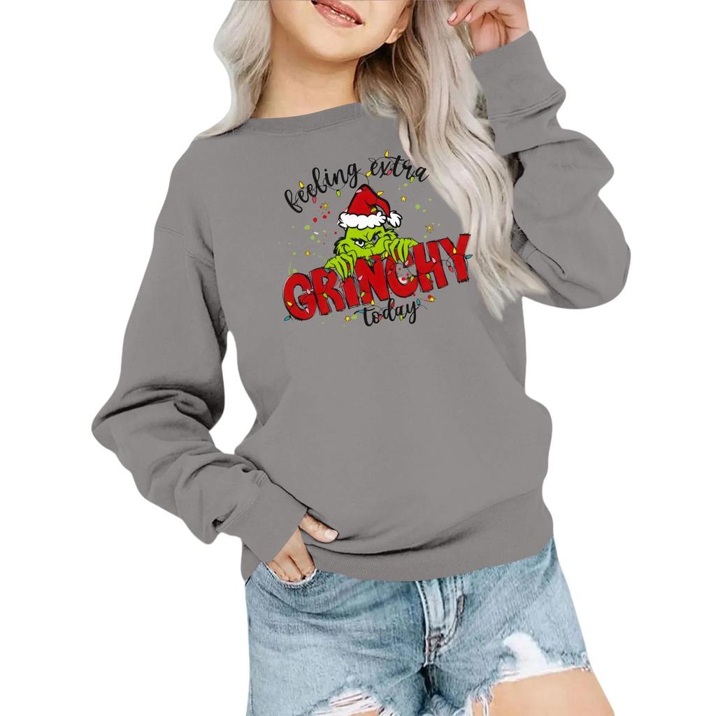 Mote for barn Løstsittende avslappet langermet genser med juleprint Oversized crewneck