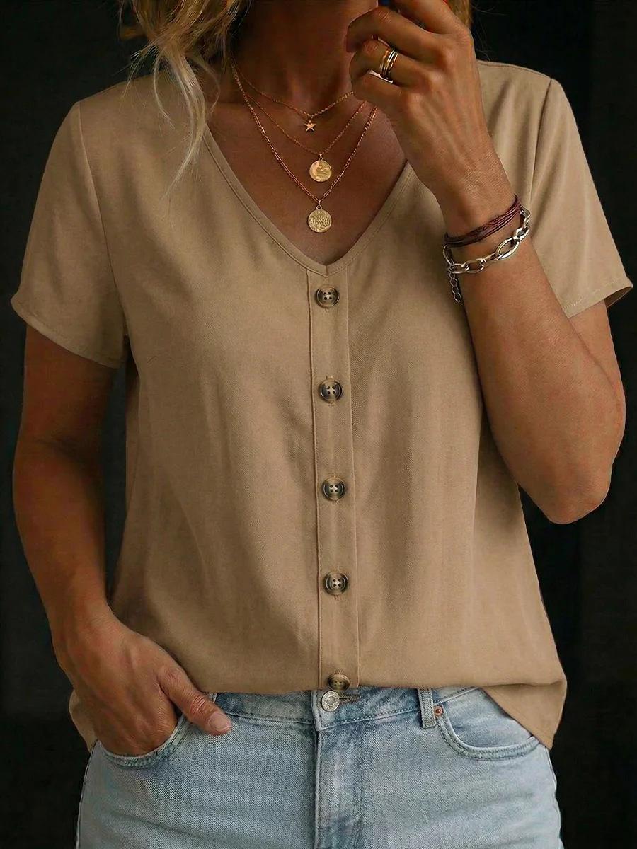

New European and American V-neck pullover short-sleeved loose women s shirt casual women s top XXXL