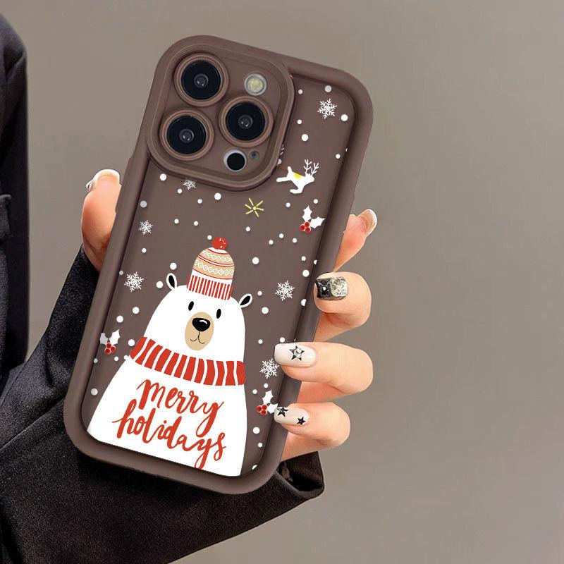 

Веселый рождественский медведь мультяшный подарочный силиконовый чехол для телефона iPhone 16 15 14 13 12 11 Pro Max XS Max X XR чехол 8 7 Plus SE3 противоударный бампер задняя крышка iPhone 16 Pro Max коричневый