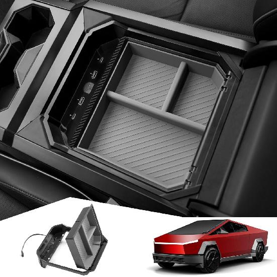 Center Console Organizer Tray Compatible With Tesla Cybertruck 2024,Armrest Storage Tray With USB Expansion Docks For Cybertruck Accessories