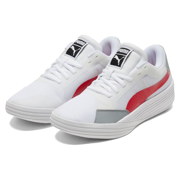 Puma Clyde All Pro Team Round Toe Lace-Up Shock Absorbing Non-Slip Wear-Resistant Low-Top Basketball Shoes Unisex sneaker White Red 195509-04