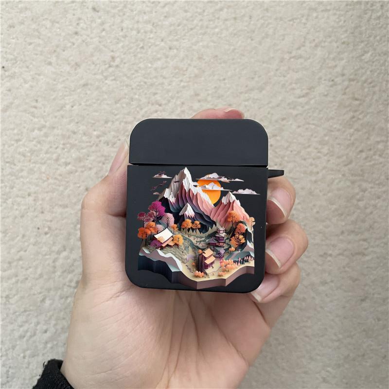 Paper Cute Creative Mountain Print Earphone Case for Airpods 1 2 3 Pro Wireless Headphone Cover for Air Pods Pro2 Accessories