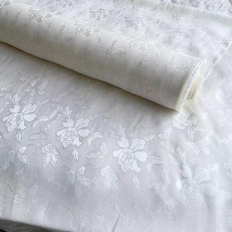 Breathable Mulberry Silk Jacquard Fabric Hollow Flower Luo Silk Fabric for Sewing Traditional Chinese Dress Cheongsam Clothes