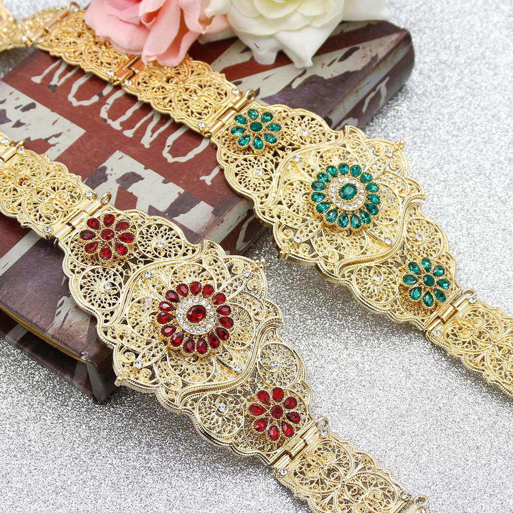 Gold Color Red&Green Stone Women Wedding Metal Waist Chain Jewelry Gift
