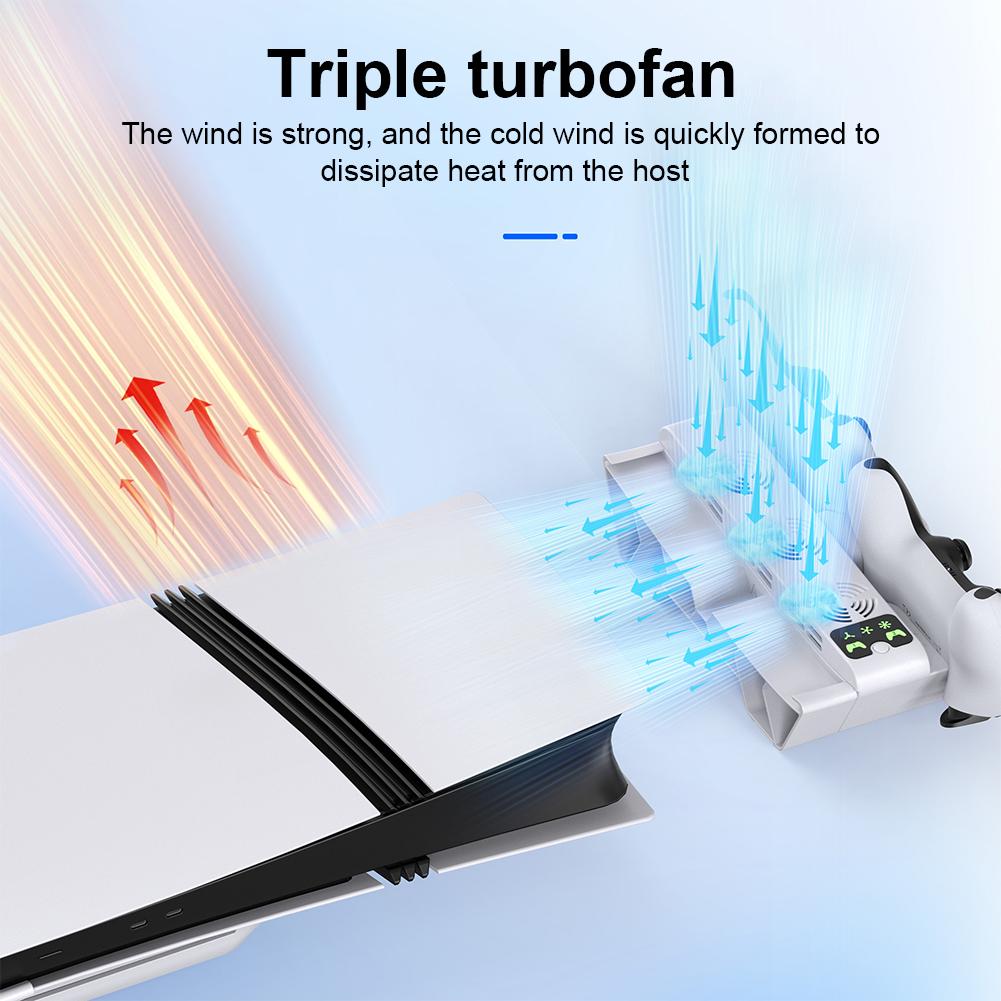 Horizontal Stand and Cooling Station with 3-Level Cooling Fan Horizontal Cooling Stand for PS5 Slim/PS5 Pro Disc/Digital Edition