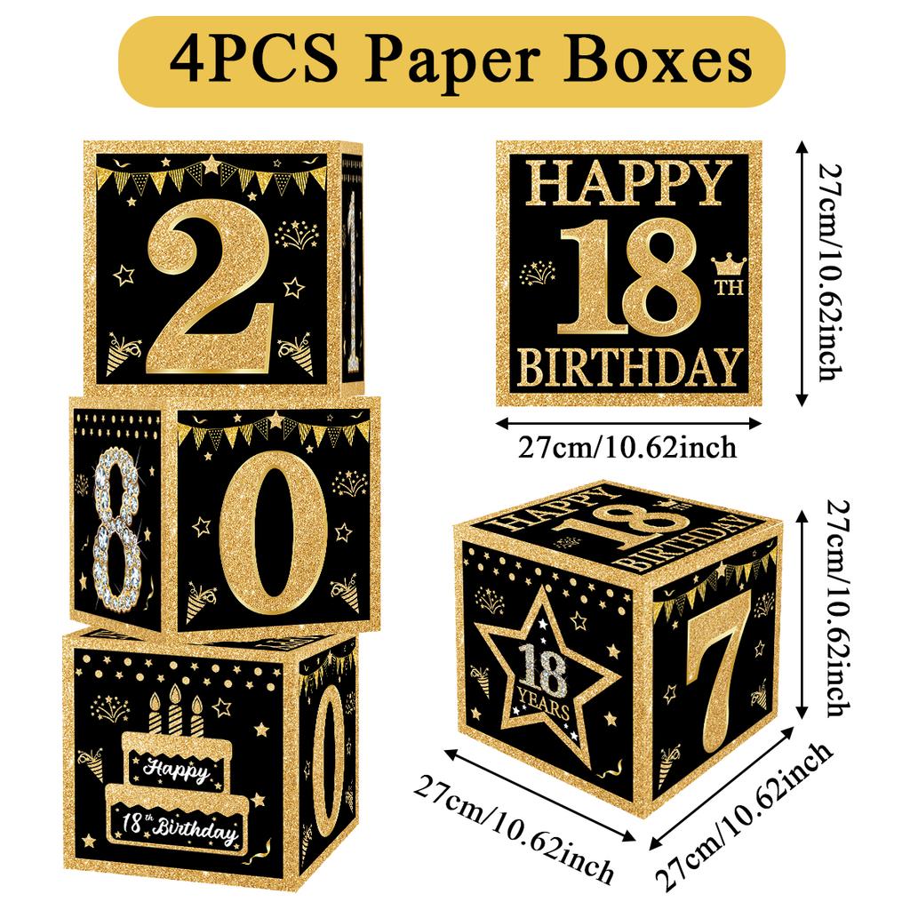 Black Gold Birthday Number Box Happy DIY 0-9 Birthday Party Decoration Kids Adults Birthday Party 18 30 40 50 Anniversary Decor