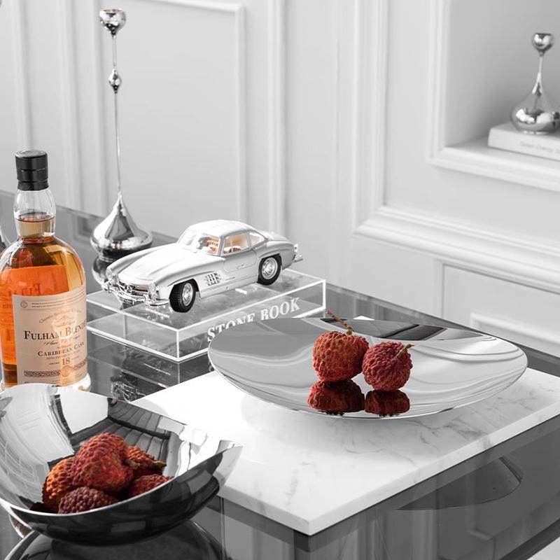 Edelstahl Geschirr Obstplatte Speiseteller Metall Obstschale Serviertablett für Tischdekoration Heimdeko Party