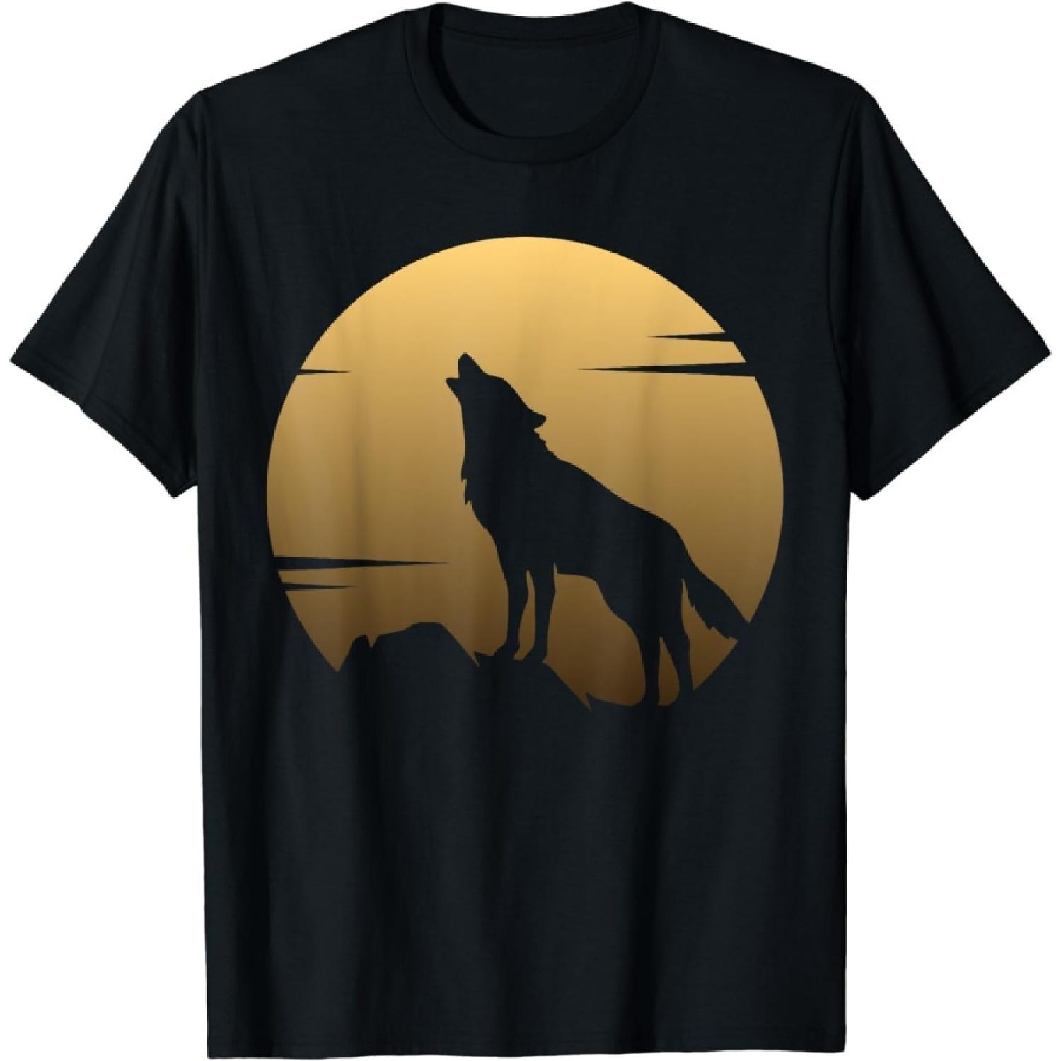PamLeR Wolf Howling at The Moon T-Shirt (Black, L) S
