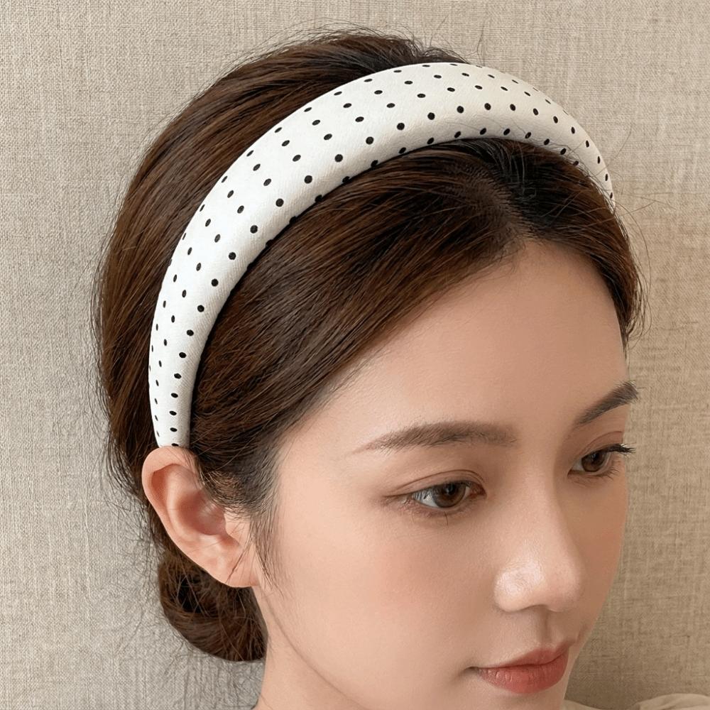 Black White Color Polka Dot Headband Non-Slip Vintage Hair Hoop Elegant Wide Headband Female Party