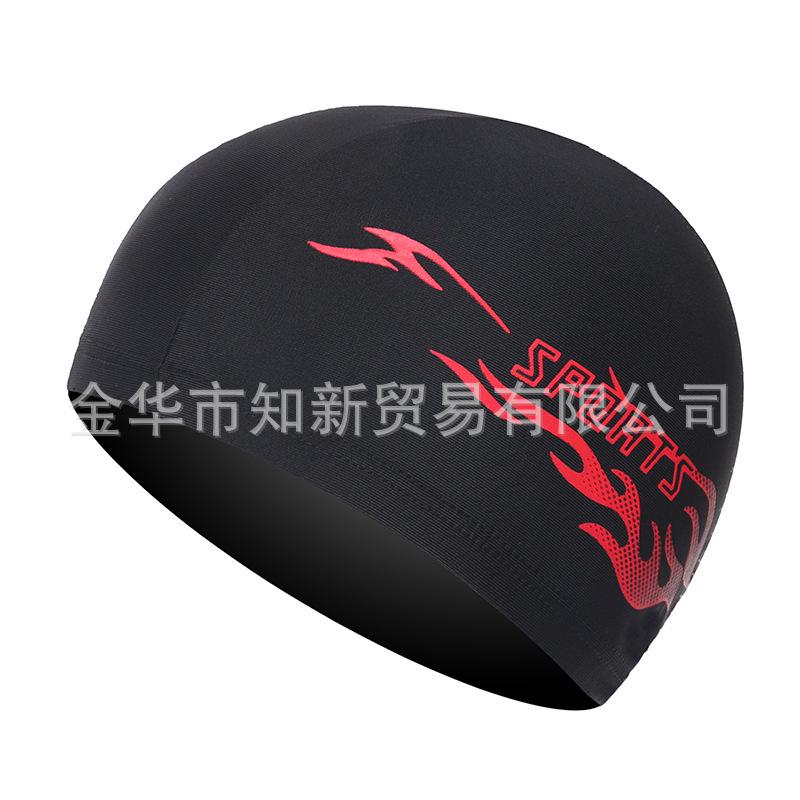Adult Black Printed Fabric Swim Cap for Hot Springs