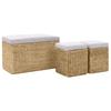 Seagrass Seat Bench with 2 Ottomans Grey
