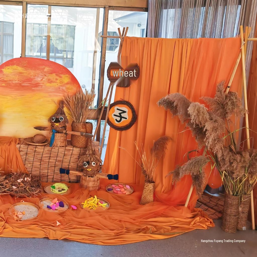 Autumn Harvest Orange Yarn Curtain for Kindergarten Nature Corner Decoration
