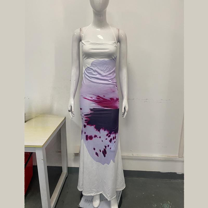 

Сексуальное платье с открытой спиной и принтом в стиле европейско-американской весны/лета L белый