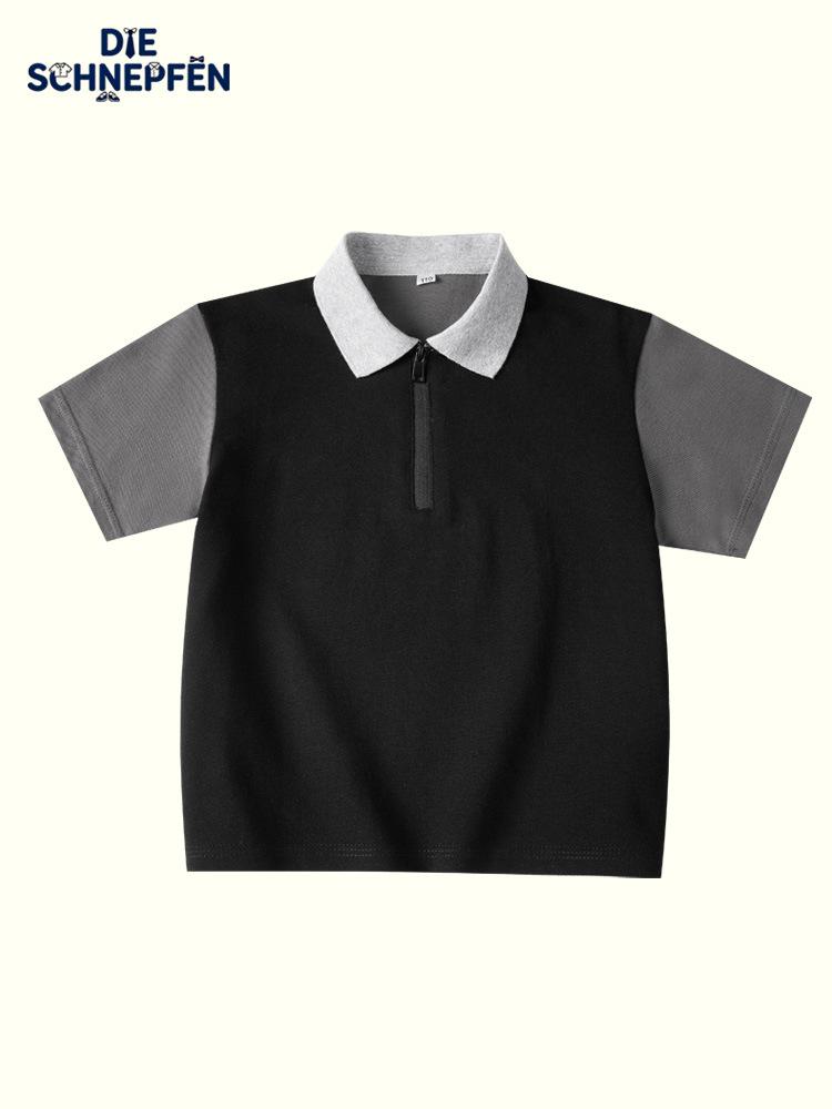 2026 Kids' Short Sleeve Cotton Polo - Summer School Style, Breathable Lapel Knit