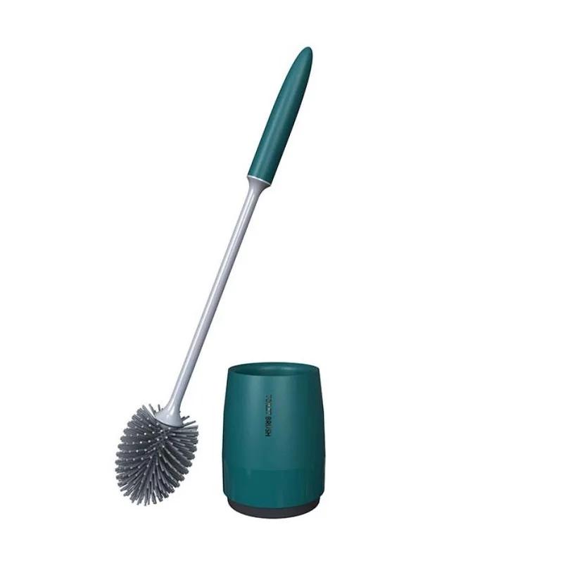 1set Silicone Head Toilet Brush Quick Draining Clean Tool Wall-Mount Or Floor-Standing Cleaning Brush Bathroom Accessories