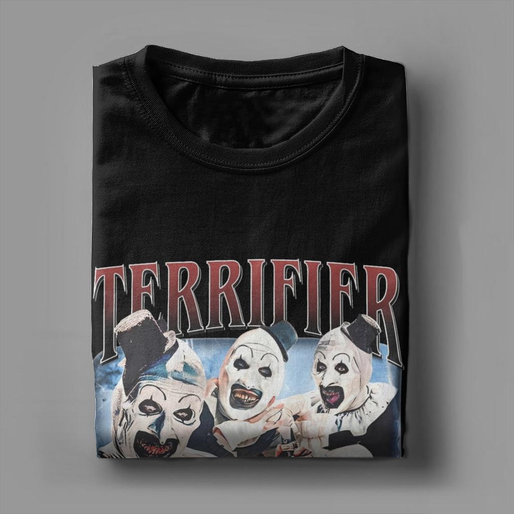 Terrifier Horror Movie T Shirts Men 100% Cotton Vintage T-Shirt Crew Neck  Tees Short Sleeve Clothes Summer
