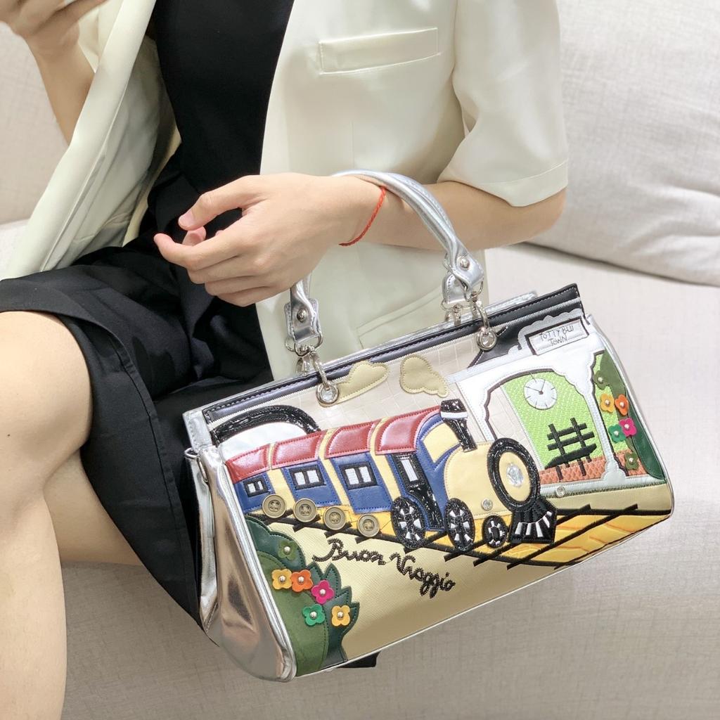 Tasche Damen Spleißkontrastfarbe Retro Handtasche Handgefertigt Kreativ Schulter Umhängetasche